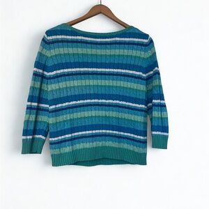 Ralph Lauren Blue & Green Striped Cable Knit Sweater Size L